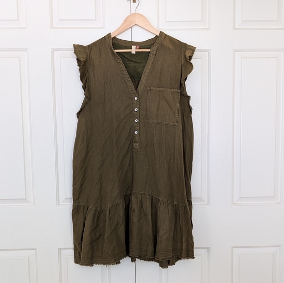 Anthropologie Pilcro Button Down Ruffle Dress in Green - Picture 7 of 15